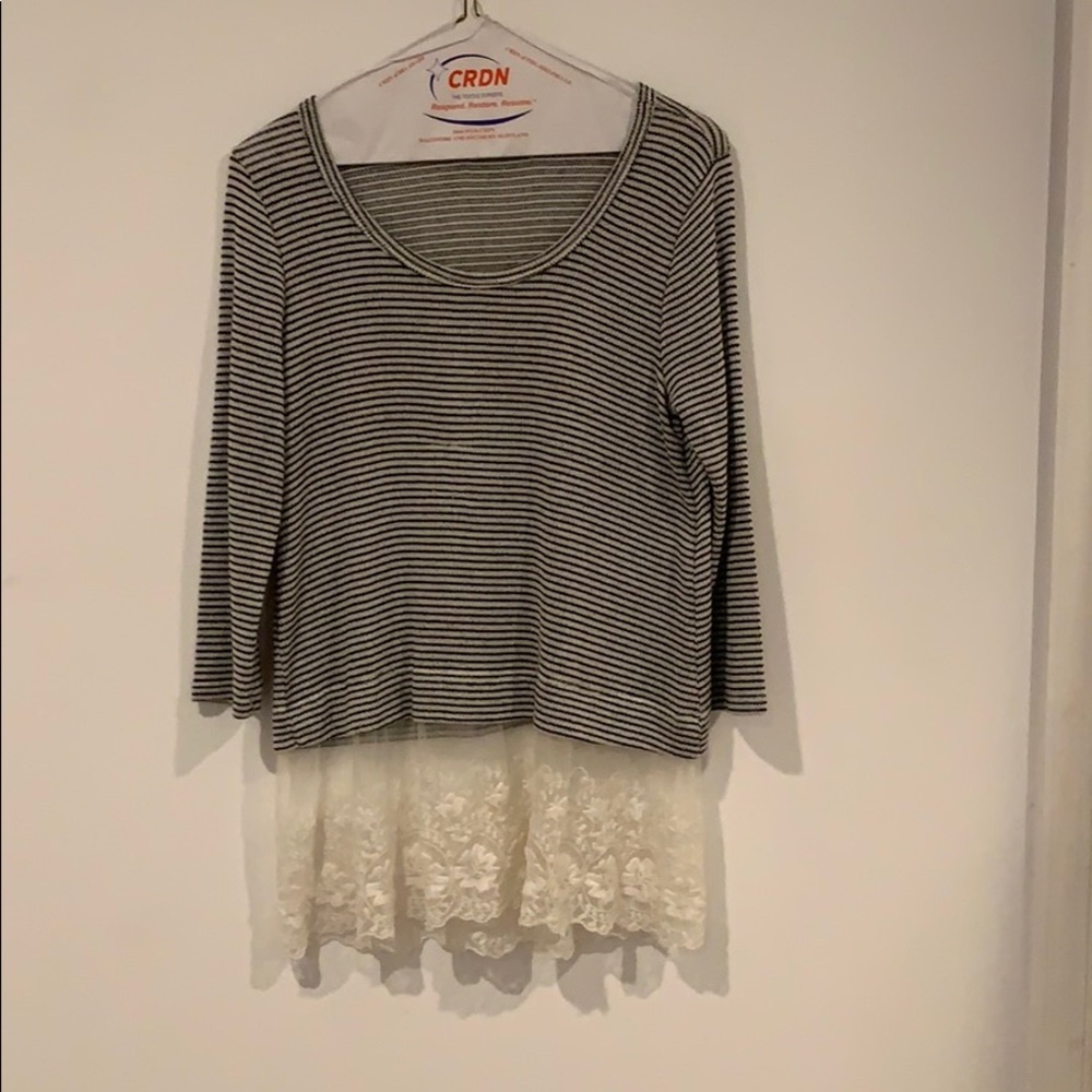 Stripe blouse with beautiful lace trim on bottom